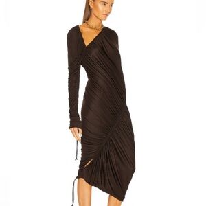 BOTTEGA VENETA
Satin Asymmetric-Neck Ruched Cutout Dress Size 40 Never Worn